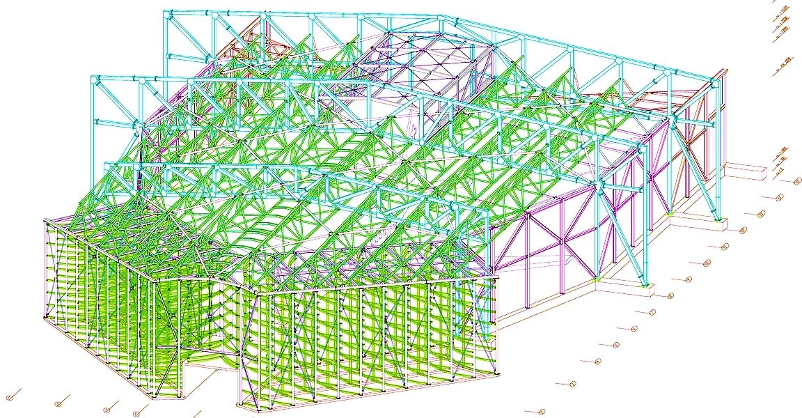  Vue 3D de la charpente métallique 