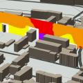 Représentation en coupe de la propagation du bruit en site urbain (bruit routier)